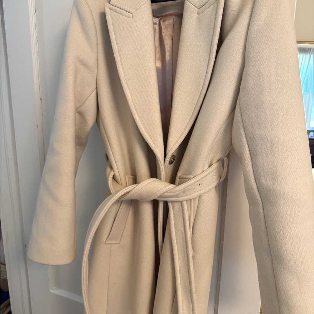 J. Crew Cream Trench Coat L ivory wool - Picture 3 of 11